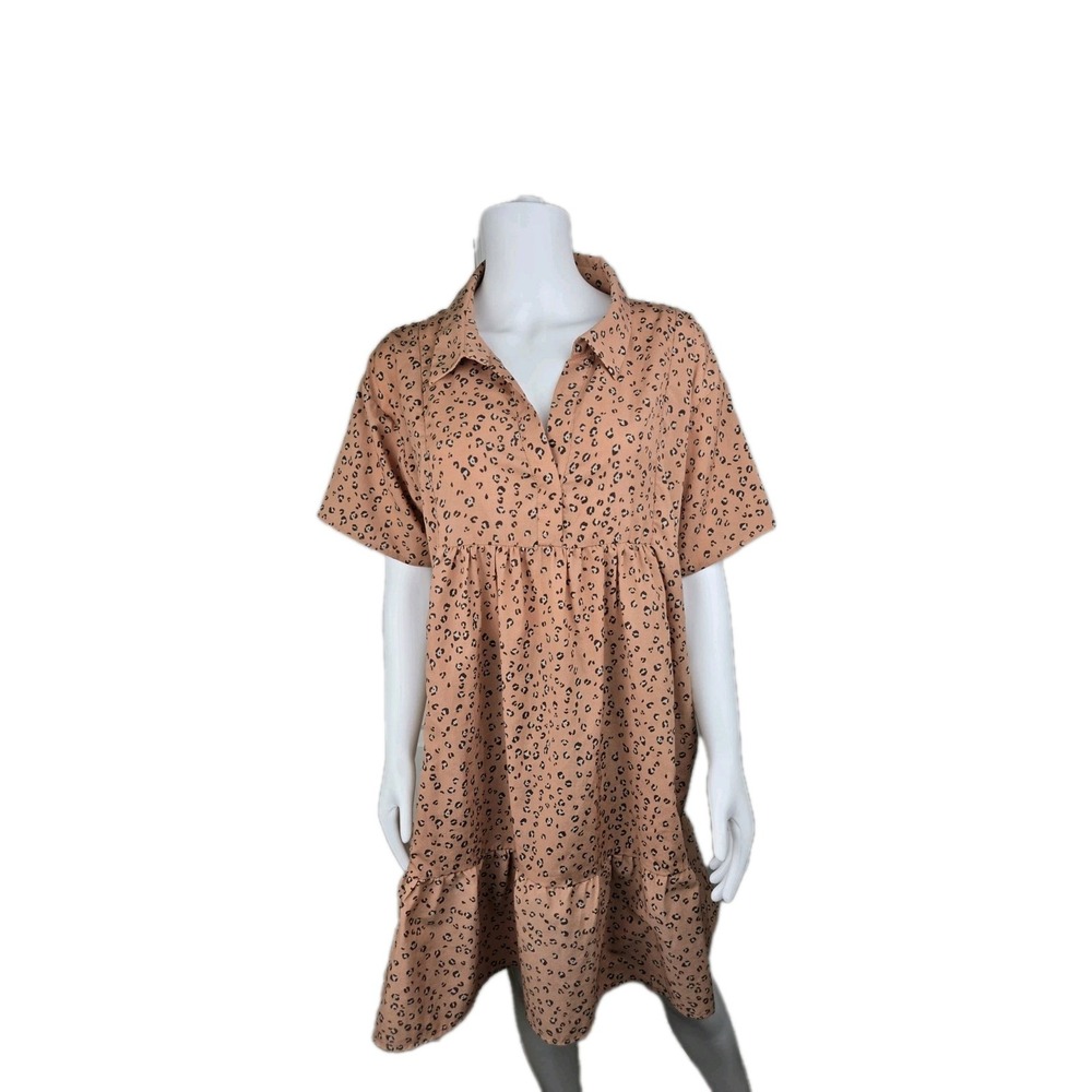 Easel Babydoll Leopard Printi Dress Tiered Light Size Large L collared